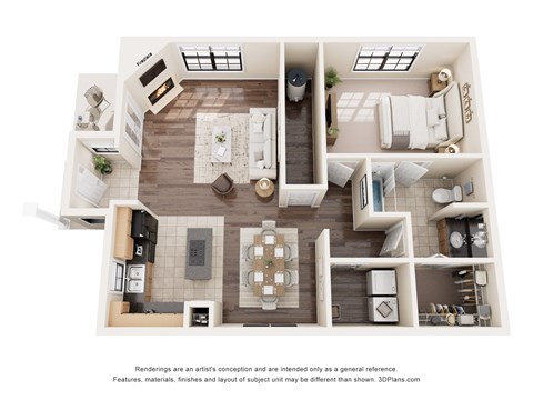 Floor plan for 1 bed, 1 bath, 931 sqft